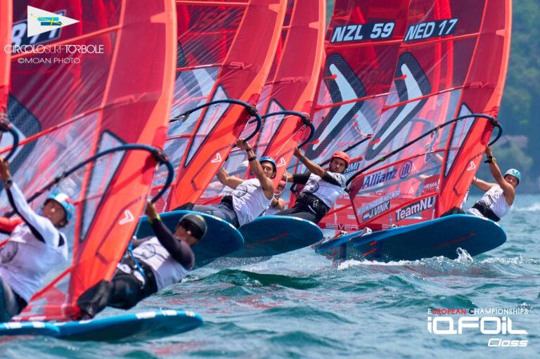 Racing on Day 2 of the iQFoil European Championships, Circolo Surf Torbole, Lake Garda, May 2022 photo copyright Moan Photo taken at Circolo Vela Torbole and featuring the iQFoil class