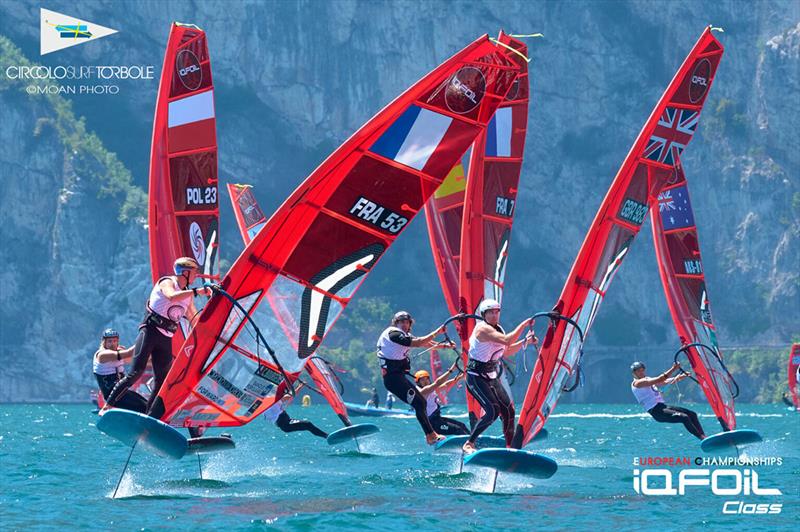 Grae Morris at right of pic - iQFOiL European Championships 2022 photo copyright Moan Photos taken at Circolo Vela Torbole and featuring the iQFoil class