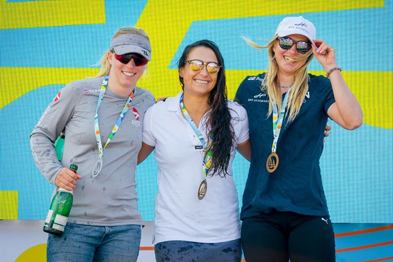 Female iQFoil podium with winner Lena Erdil in the middle at Kiel Week - photo © Sascha Klahn / Kieler Woche