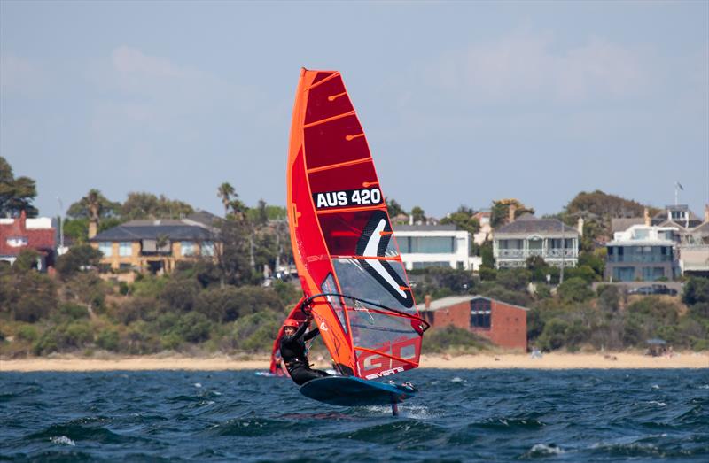 Samantha Costin on day 1 of Sail Melbourne 2023 photo copyright Alex McKinnon taken at Royal Brighton Yacht Club and featuring the iQFoil class