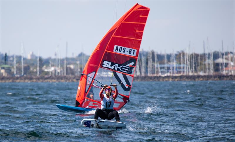 Grae Morris sail number AUS81 enjoyed the first day of racing with three firsts for the day. Justin Kitchen from New Zealand is currently running equal second with Oscar Timm after the first day - photo © A.J. McKinnon