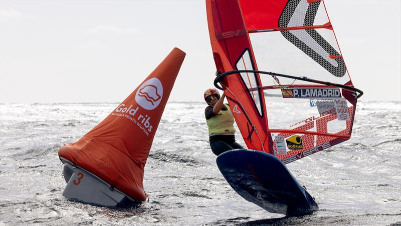 Pilar Lamadrid (ESP), loses the lead to Sharon Kantor (ISR) on iQFOiL Lanzarote International Games day 3 photo copyright Sailing Energy taken at Lanzarote Sailing Center and featuring the iQFoil class