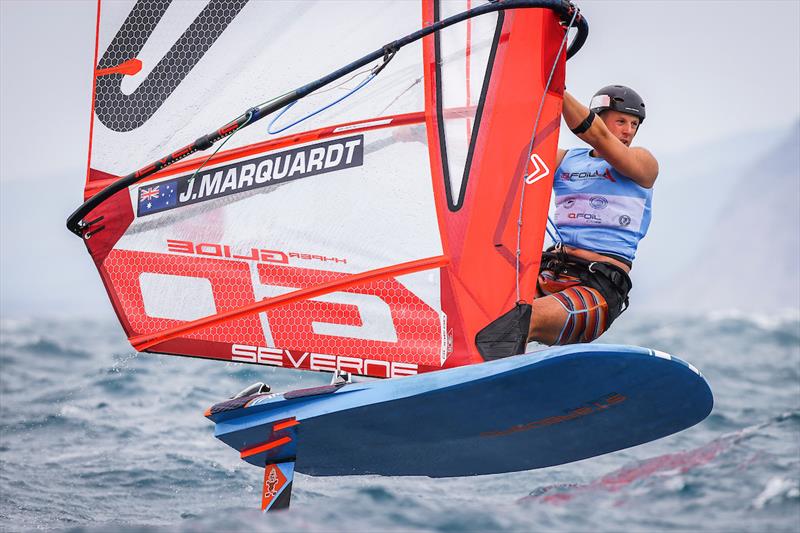 Jack Marquardt on day 2 of the iQFOiL Europeans in Patras, Greece photo copyright Sailing Energy taken at  and featuring the iQFoil class