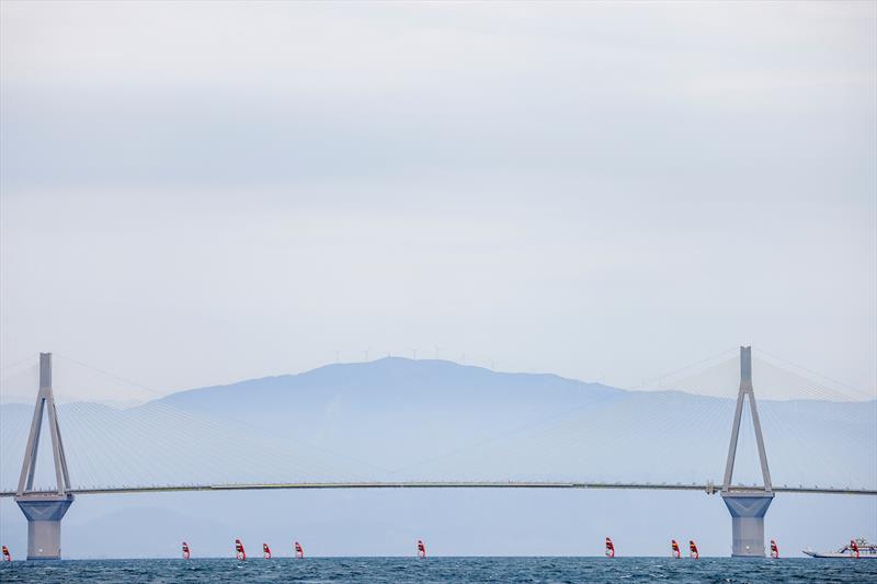 Fleet racing in Patras at the iQFOiL Europeans photo copyright Sailing Energy taken at  and featuring the iQFoil class