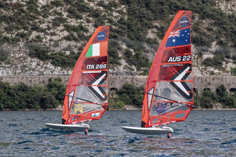 Federico Pilloni and Harry Joyner racing in the iQFOil Youth European Championship photo copyright Elena Giolai taken at Circolo Surf Torbole and featuring the iQFoil class