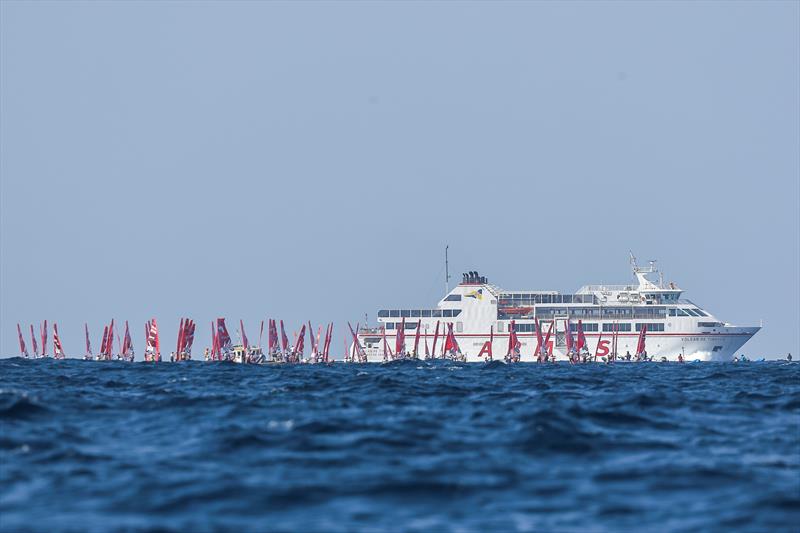 Men's fleet on day 3 of the iQFOiL World Championships in Lanzarote photo copyright Sailing Energy / Marina Rubicón taken at  and featuring the iQFoil class