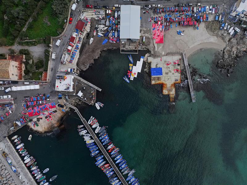 No wind on day 5 of the 2025 iQFOiL Senior European Championship photo copyright Sailing Energy / iQFOiL International Class taken at Circolo Velico Sferracavallo and featuring the iQFoil class