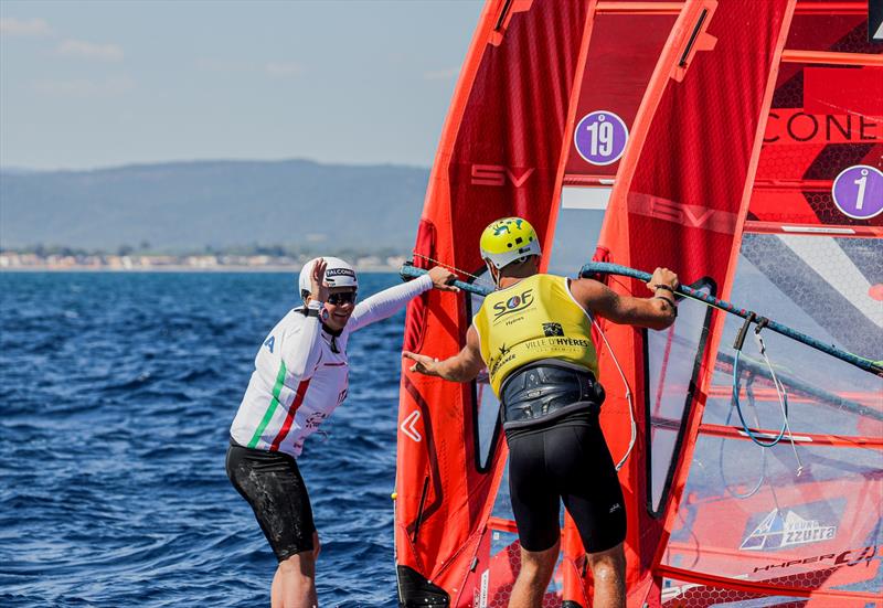 Federico Pilloni congratulates Grae Morris on his victory at the French Olympic Week - photo © Sailing Energy / French Olympic Week Hyères - TPM