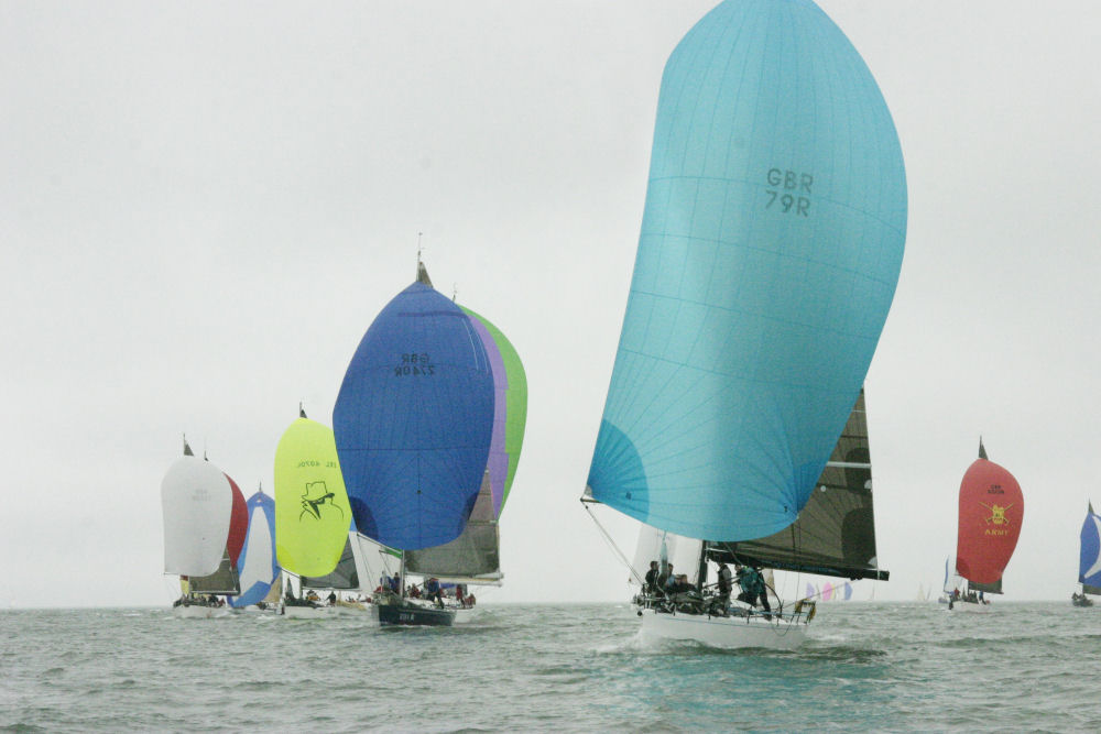 Ian Maclean's Ker 36 'Software Mistress' leads the IRC2 fleet downwind on week 3 of the Raymarine Warsash Spring Series photo copyright Eddie Mays taken at Warsash Sailing Club and featuring the IRC class