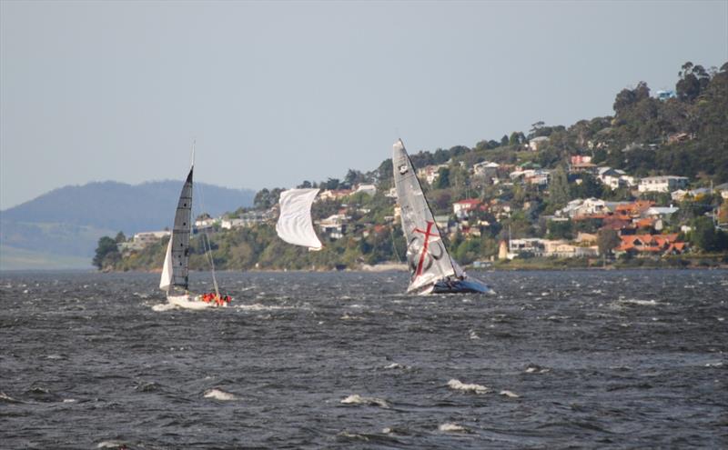 Off the John Garrow Light,  Cougar II's spinnaker finally rips apart in the Hobart Combined Clubs Long Race Series race 2 photo copyright Peter Campbell taken at  and featuring the IRC class
