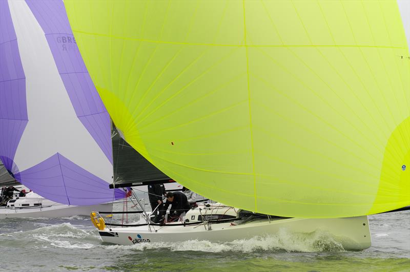 J88 Jongleur with J109 Jacobi on day 6 of the Brooks Macdonald Warsash Spring Series photo copyright Iain Mcluckie taken at Warsash Sailing Club and featuring the IRC class