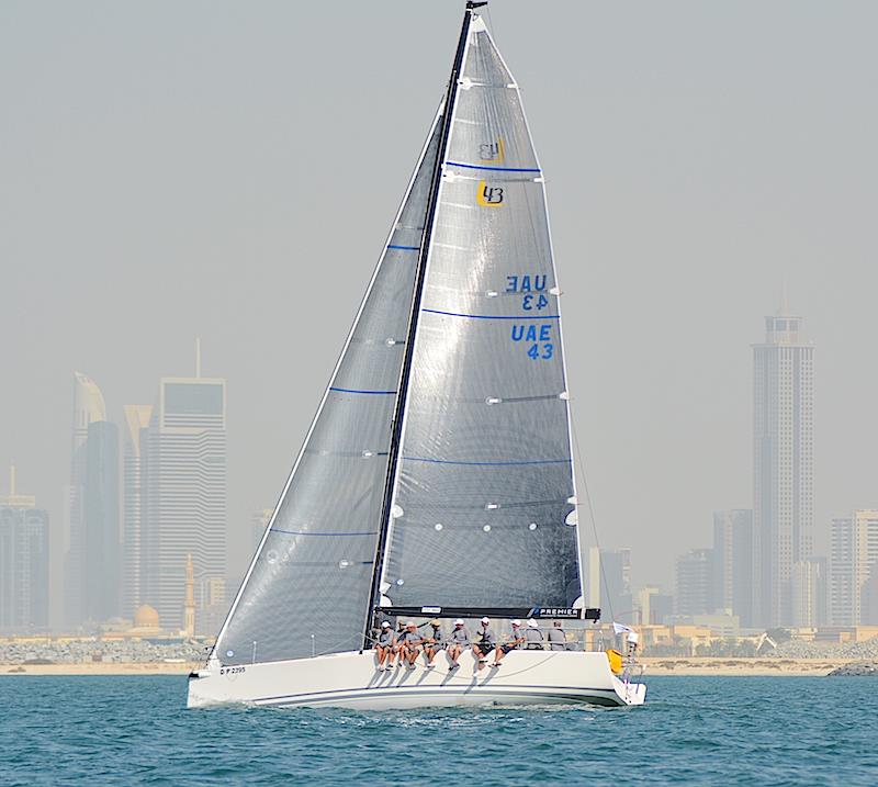 Hannes Weimer's Landmark 43, Atari 7, leads the fleet in the Indian Ocean in the Dubai to Muscat Race photo copyright Xtra-Link / Louay Habib taken at Dubai Offshore Sailing Club and featuring the IRC class