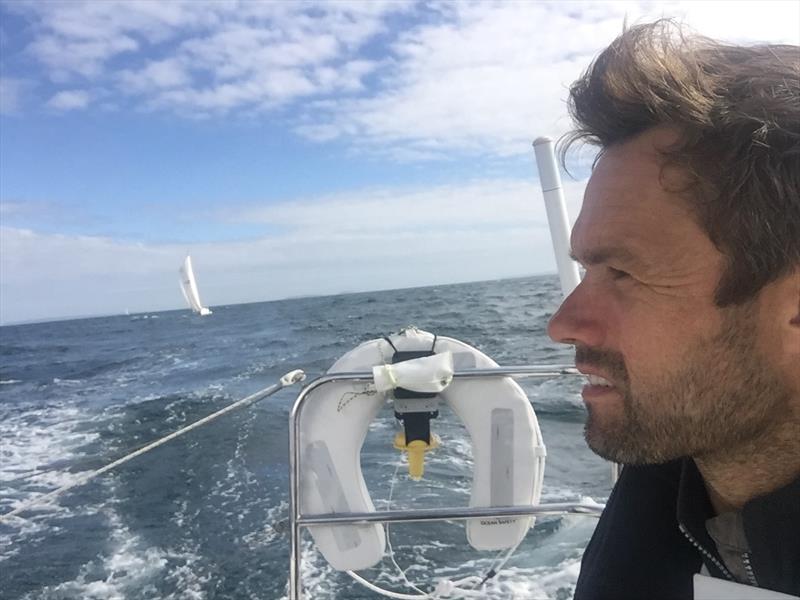 James Hardiman trying to make ground on another Sunfast 3200 during the St Peter Port to Solent Race photo copyright English Channel taken at  and featuring the IRC class