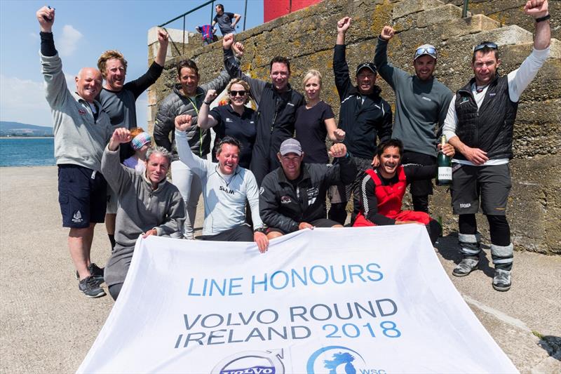 Line honours for Baraka GP in the 2018 Volvo Round Ireland Race photo copyright David Branigan / Oceansport taken at Wicklow Sailing Club and featuring the IRC class
