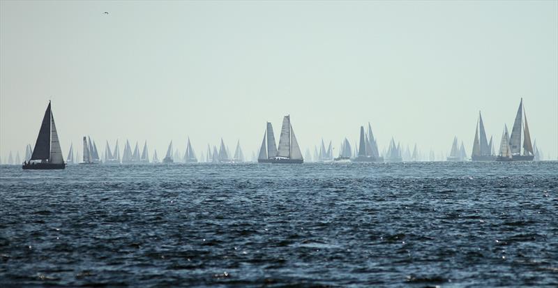 The leaders pass Hurst Castle and approach the Needles during the 2018 Round the Island Race photo copyright Mark Jardine / YachtsandYachting.com taken at  and featuring the IRC class