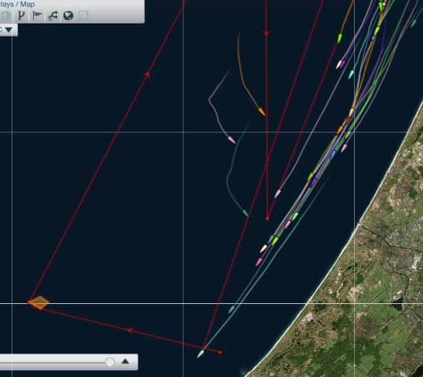 The tracker shows how Hubo led the pack down the beach in more pressure to vault to the front after being stuck in mid-fleet on day 2 of The Hague Offshore Sailing World Championship 2018 - photo © Sander van der Borch