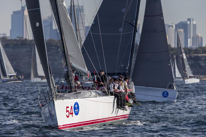 Pretty Woman ahead of the fleet during the 2018 Noakes Sydney Gold Coast Yacht Race start photo copyright Andrea Francolini taken at Cruising Yacht Club of Australia and featuring the IRC class