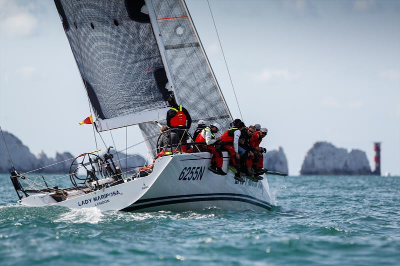 Lady Mariposa approaching The Needles, GBR 6255 Ker 46, during the RORC De Guingand Bowl Race photo copyright Paul Wyeth / RORC taken at Royal Ocean Racing Club and featuring the IRC class