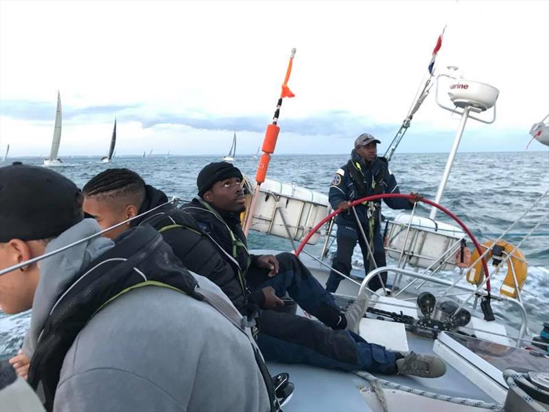 Samuel trimming on Scaramouche during the RORC Cherbourg Race photo copyright Scaramouche taken at  and featuring the IRC class