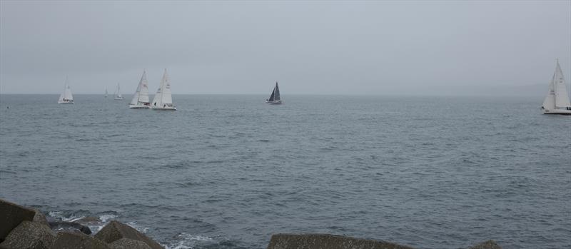 Competitors crossing the start line in the rain during Scarborough YC Autumn Series Race 2 photo copyright SYC taken at Scarborough Yacht Club and featuring the IRC class
