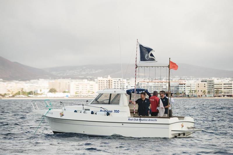 RORC Race Team on the Committee Boat at the start of the RORC Transatlantic Race photo copyright Joaquin Vera / Calero Marinas / RORC taken at  and featuring the IRC class