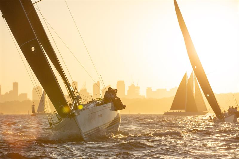 XS Moment racing in close quarters with her 40-foot rivals after the Audi Centre Sydney Cabbage Tree Island Race start photo copyright CYCA / Hamish Hardy taken at Cruising Yacht Club of Australia and featuring the IRC class