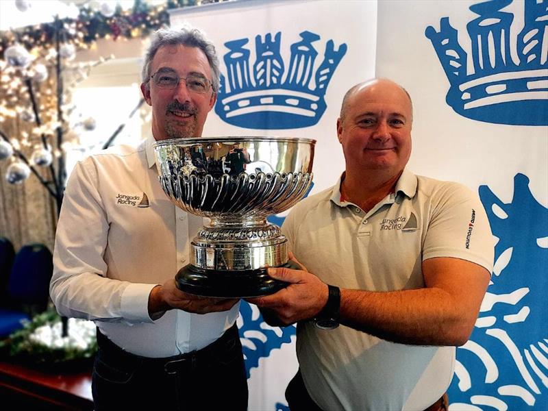 Jangada, Richard Palmer's British JPK 10.10 announced as RORC Yacht of the Year 2020. L to R: Richard Palmer and Jeremy Waitt  with the Somerset Memorial Trophy - awarded for outstanding racing achievement by a RORC Member photo copyright RORC taken at Royal Ocean Racing Club and featuring the IRC class