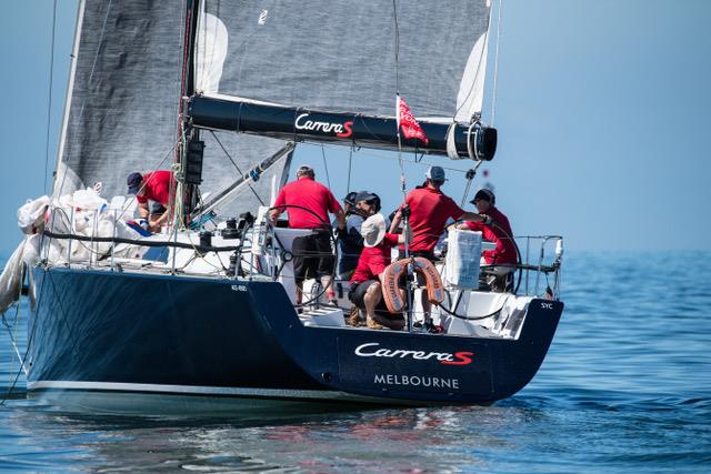 Carrera S skippered by Gerry Cantwell lead the start of the Cock of the Bay on Port Phillip photo copyright Michael Currie taken at Ocean Racing Club of Victoria and featuring the IRC class