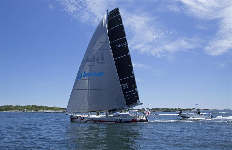 Andrea Mura on Vento di Sardegna, first to finish OSTAR 2017 in Newport, RI photo copyright Billy Black taken at Royal Western Yacht Club, England and featuring the IRC class