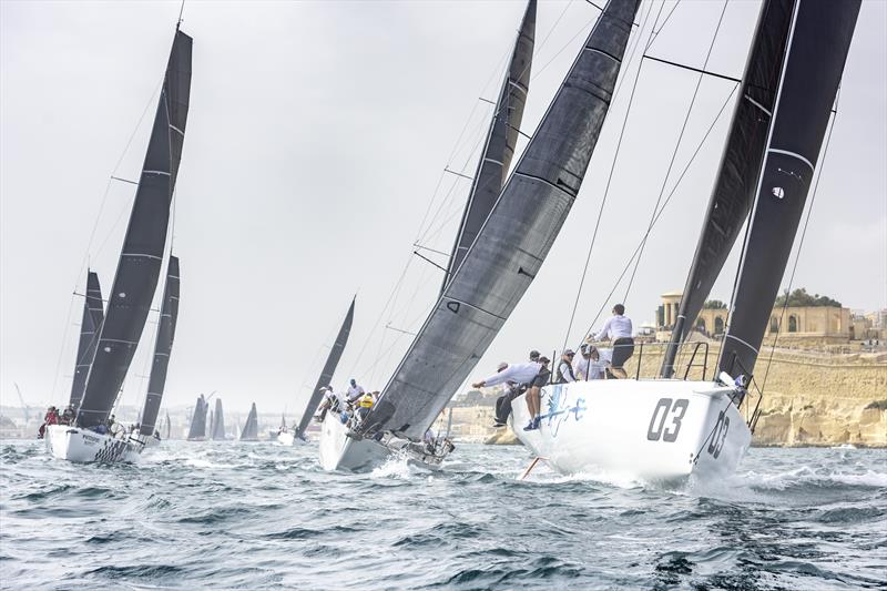 Ino XXX leads her nearest rivals out of Grand Harbour following the start of the 42nd edition of the 2021 Rolex Middle Sea Race - photo © Kurt Arrigo / Rolex