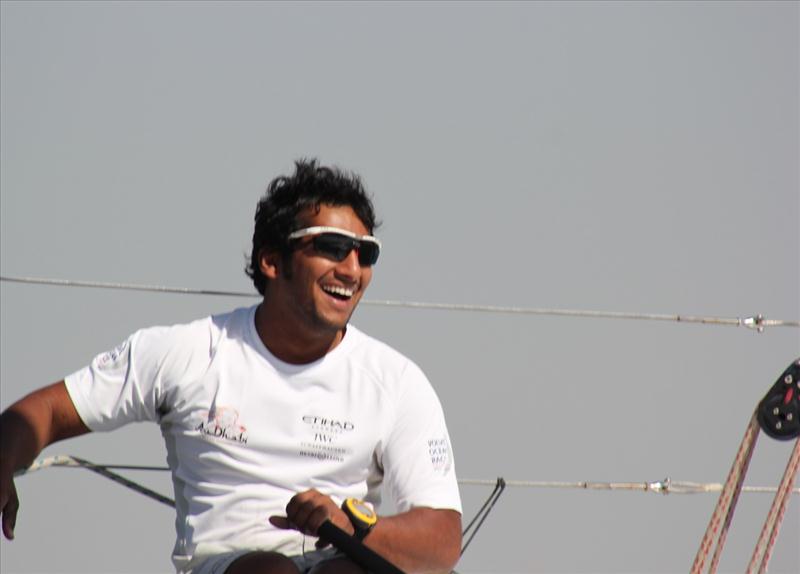 Adil Khalid at the helm of Bin Toak during the RORC Dubai to Muscat Race start photo copyright Louay Habib taken at Dubai Offshore Sailing Club and featuring the IRC class