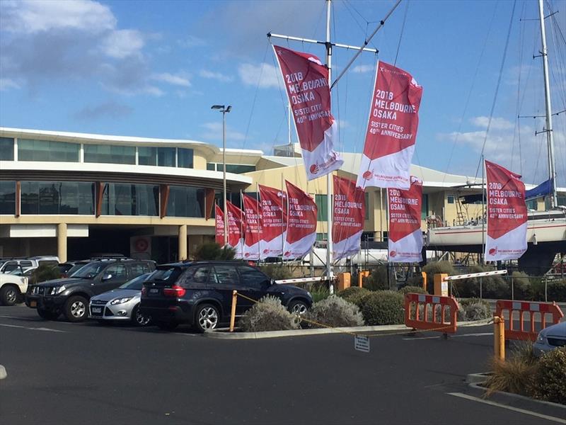 Sandringham YC aflutter with Melbourne Osaka flags ahead of the main start - 2018 Sundance Marine Melbourne Osaka - photo © George Shaw