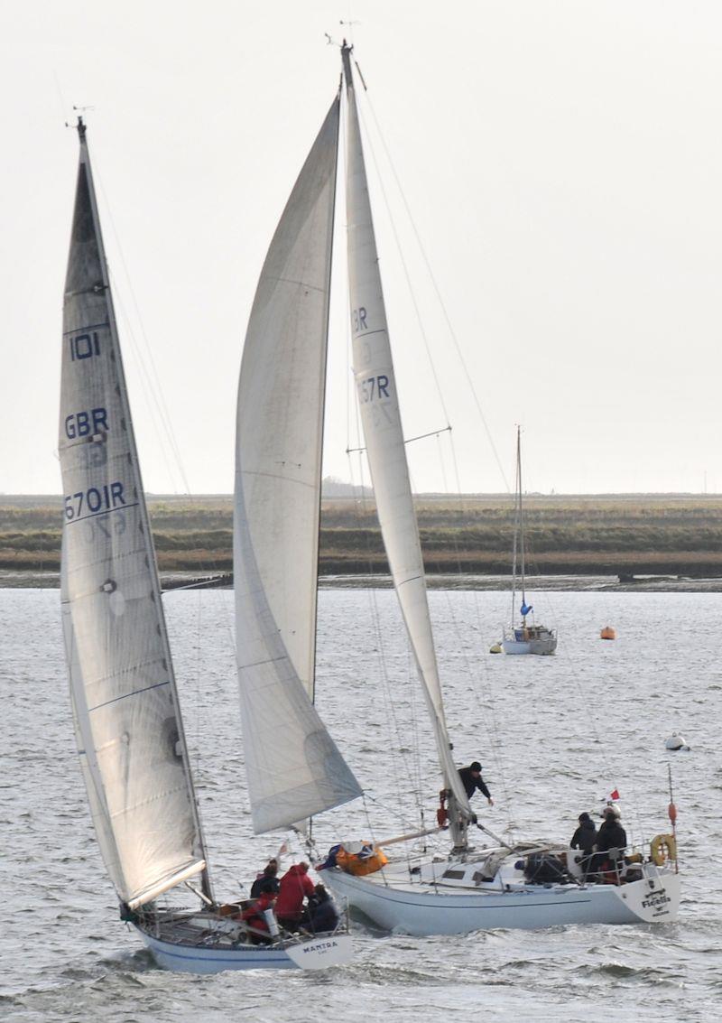 Mantra and Fidelio just after the start of the Crouch Yacht Club Autumn Series race 6 for the Peter Cashel Memorial Trophy photo copyright Alan Hanna taken at Burnham Sailing Club and featuring the IRC class