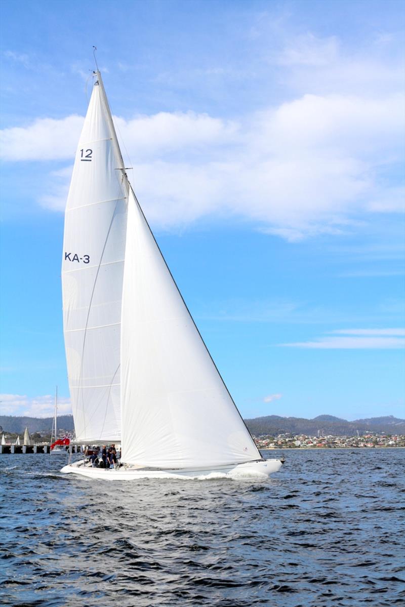 Former America’s Cup challenger Gretel II, now based in Hobart, tonight was leading the passage race from Hobart to Kettering down the D’Entrecasteaux Channel - Port Cygnet Regatta photo copyright Penny Conacher taken at Port Cygnet Sailing Club and featuring the IRC class
