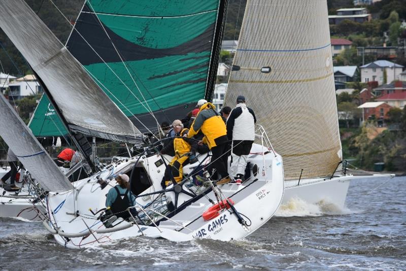 Oskana and War Games battle it out on the approach to the first windward mark - Combined Clubs Summer Pennant Series, Race 1 photo copyright Jane Austin taken at Derwent Sailing Squadron and featuring the IRC class