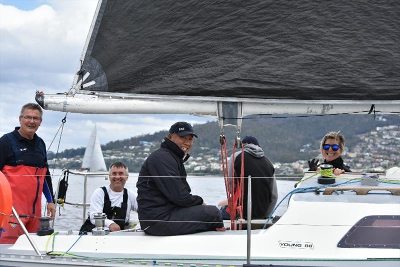 The Young Lion team relax before the start of the race - Combined Clubs Summer Pennant Series, Race 1 photo copyright Jane Austin taken at Derwent Sailing Squadron and featuring the IRC class