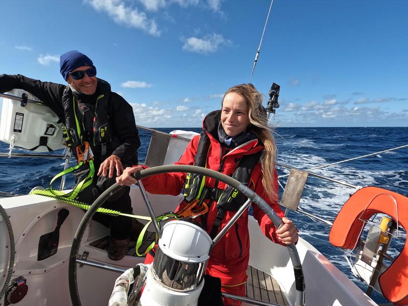 Catheryne Langford and Patrick Bodiou enjoying the sun on board Explorer AU (28) (OGR2023 Sayula Class Entry) photo copyright OGR2023 / McIntyre Adventure taken at  and featuring the IRC class