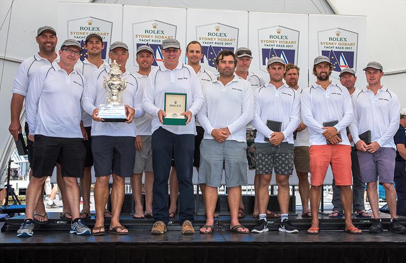 The Ichi Ban team with the Tattersall Cup and the much-sought-after Rolex watch photo copyright Bow Caddy Media taken at Cruising Yacht Club of Australia and featuring the IRC class