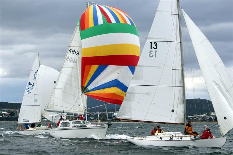 Bronzewing, built in 1898, leads her class with a  poled out headsail - 2018 Crown Series Bellerive Regatta - photo © Peter Watson