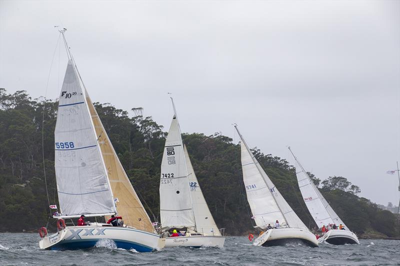PHS Non-Spinnaker division sails to windward in the blustery wind - 2018 Sydney Harbour Regatta photo copyright Andrea Francolini taken at Middle Harbour Yacht Club and featuring the IRC class