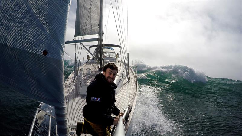 Irish skipper Gregor McGuckin enjoying some heavy weather downwind sailing in big seas during a delivery voyage photo copyright Gregor McGuckin / GGR / PPL taken at  and featuring the IRC class