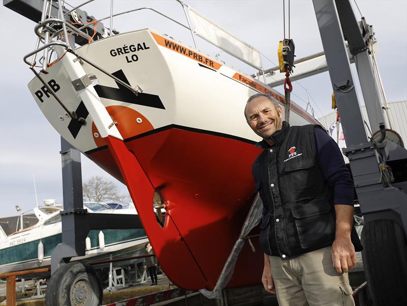 French skipper Philippe Péché is all smiles at the launch of his Rustler 36 PRB at the end of February. trial sailing has now begun in earnest photo copyright Benoit Stichelbaut / GGR / PPL taken at  and featuring the IRC class