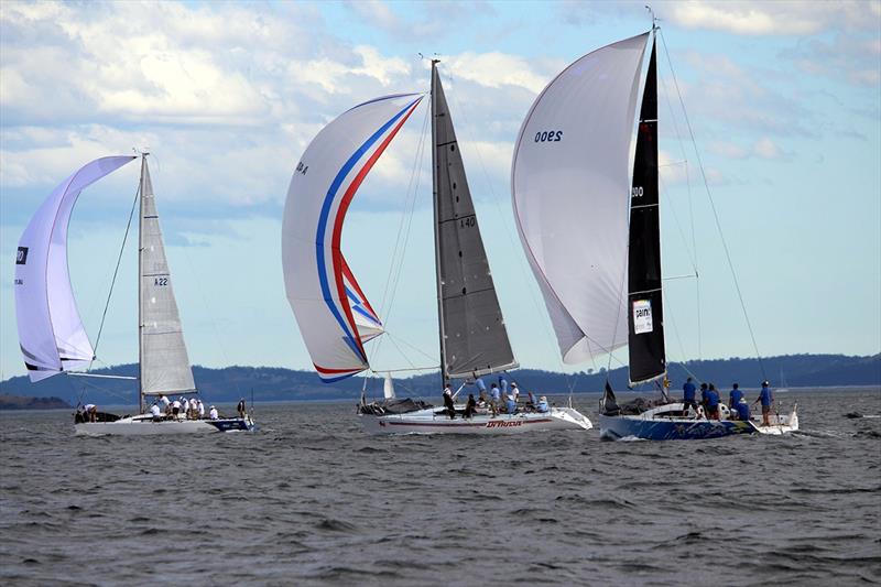 Filepro leading the two Group 1 Pennant winners Intrigue and TasPaints - 2018 Combined Clubs Summer Pennant Series photo copyright Peter Watson taken at Bellerive Yacht Club and featuring the IRC class