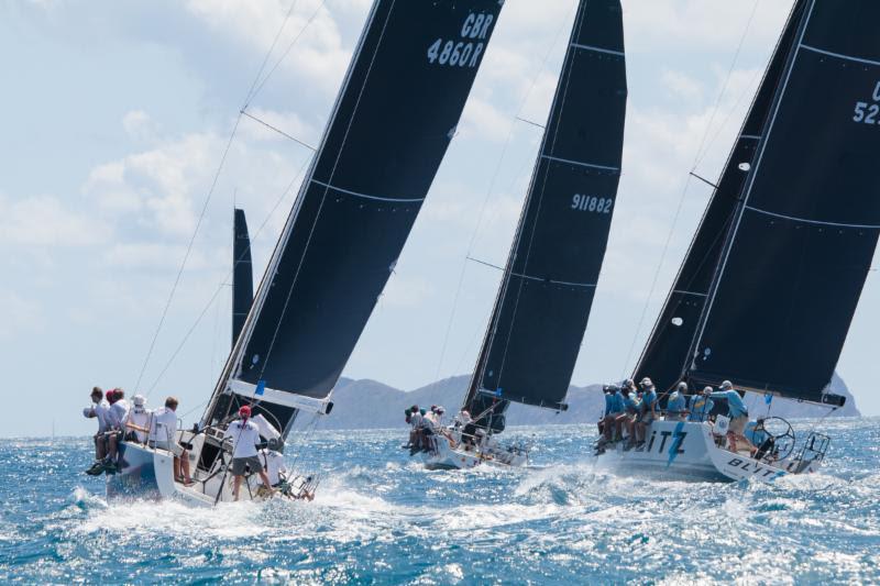 Close racing in CSA Racing 1 class on the opening day of the BVI Spring Regatta for Peter Corr's King 40 Blitz and Belgian Swan 45, Samantaga. L to R: Team McFly/El Ocaso, TAZ, Blitz photo copyright Alastair Abrehart taken at Royal BVI Yacht Club and featuring the IRC class