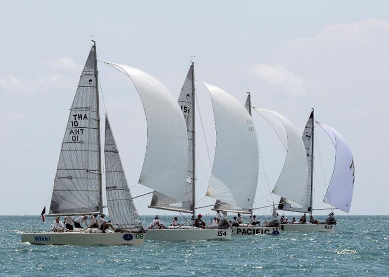 Side-by-side-by-sailing. The last run to the finish that decided the Coronation Cup. Top of the Gulf Regatta 2017 photo copyright Guy Nowell taken at Ocean Marina Yacht Club and featuring the IRC class