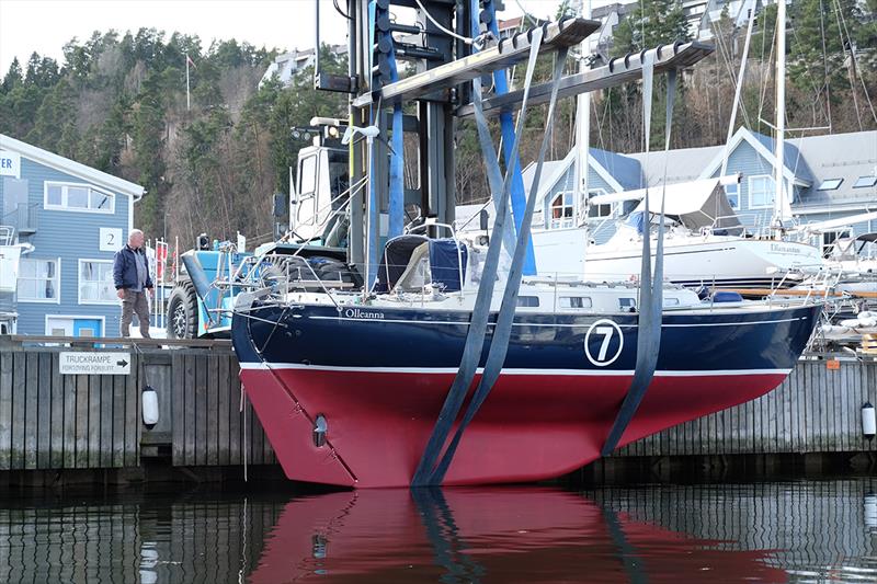 SPLASH... Are Wiig's Norwegian OE32 yacht 'Olleanna' returns to the water in Asker after a winter preparations for the Golden Globe Race. - photo © Christophe Jon Amtrup / GGR / PP