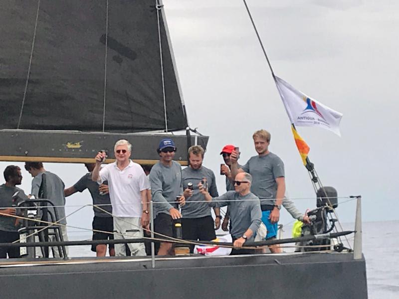 Jens Kellinghusen's Ker 56 team on Varuna IV celebrate completing the Antigua Bermuda Race with  a Gosling's Dark 'n Stormy after crossing the finish line on Saturday 12 May - photo © Louay Habib