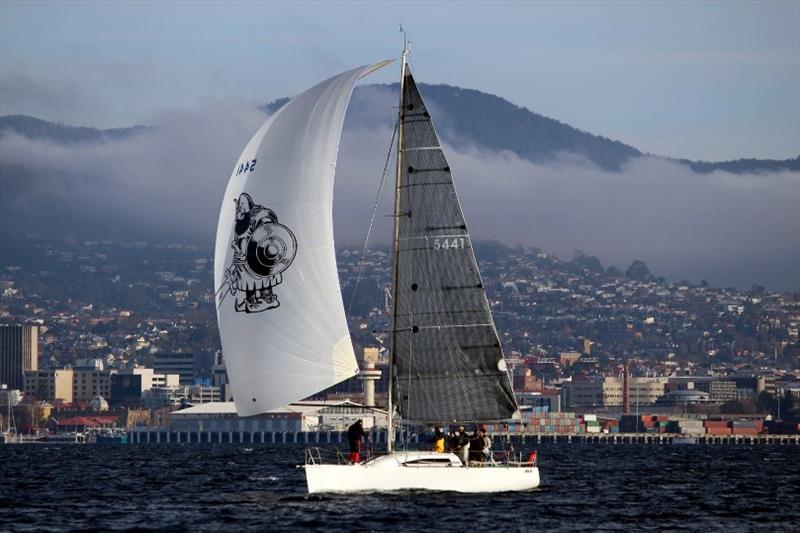 B&G Advantage with a fog shrouded Mount Wellington on a foggy Hobart morning - photo © Peter Watson