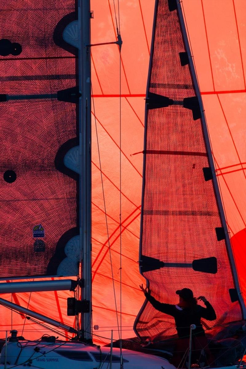 Big red spinnaker dominates on Remedy - photo © Bruno Cocozza