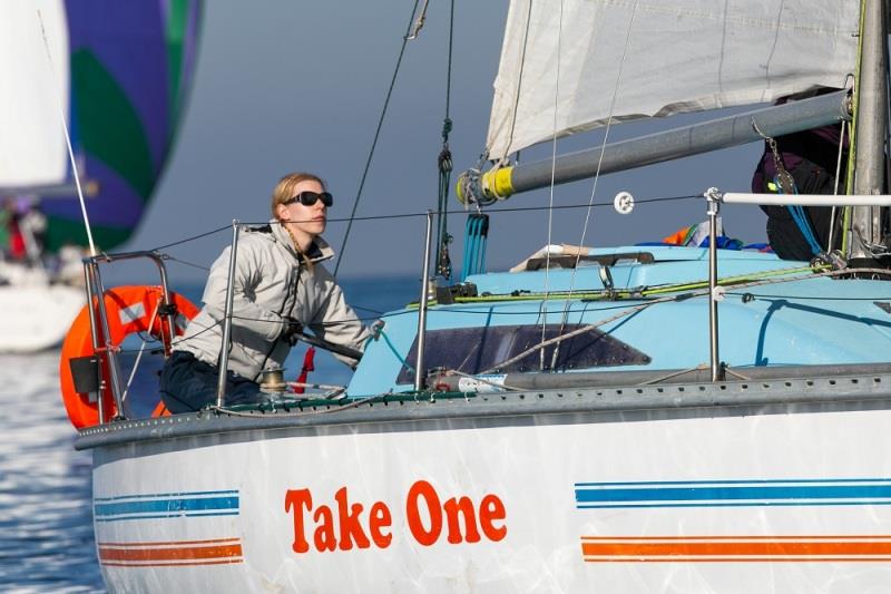 Katrina Hartman at the helm of Take One - photo © Bruno Cocozza